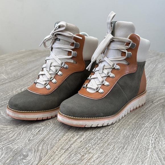 Cole Haan Gray and Brown Lace Up Boots - Picture 3 of 12